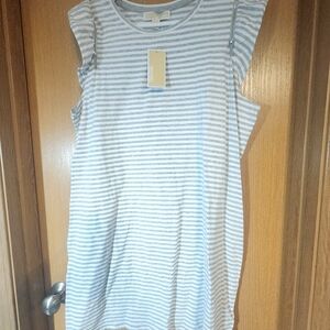 Michael Kors Dress Gray and White Stripes Zipper Detail On Sleeves